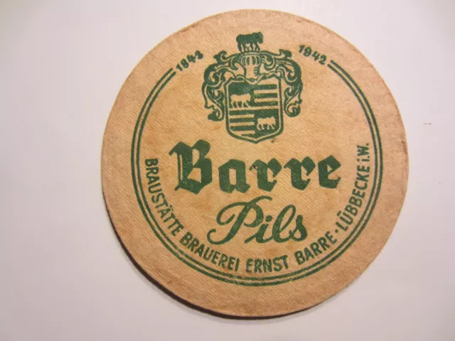 1 alter, dicker  Bierdeckel  aus Lübbecke, Brauerei Barre