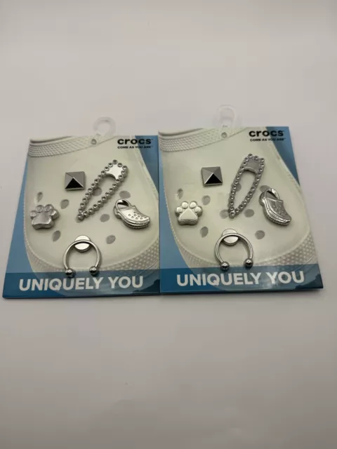 405-Two New Crocs Shoe Charms 5-Pack - Silver Sport, Uniquely You Dog Paw Stud