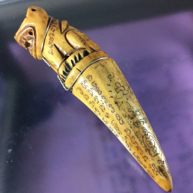 Tiger Amulet Carved LP SAWAI Occult Blessed Magic TALISMAN Lucky Protect Power