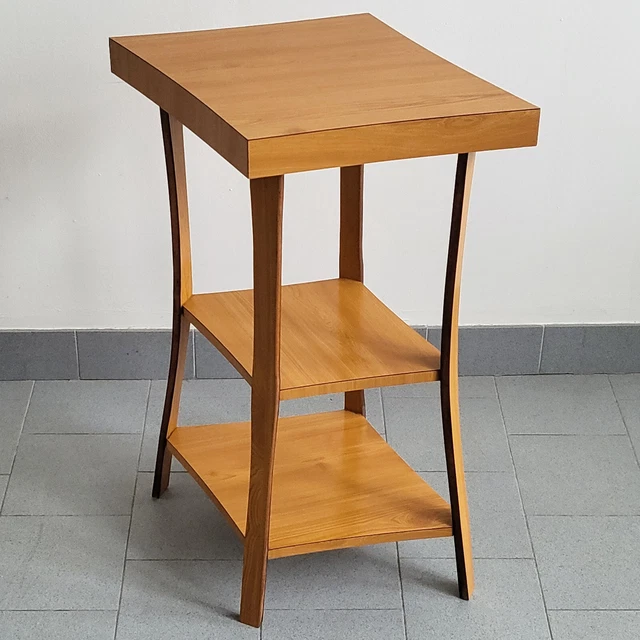 Mesa Auxiliar Mesita Alta Pedestal Vintage 1960 Formica Aspecto Madera 60S 1960S