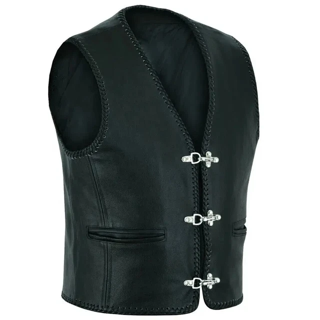 Herren Biker Leder Kutte, Motorrad Lederweste, Rocker Biker Leder Kutte