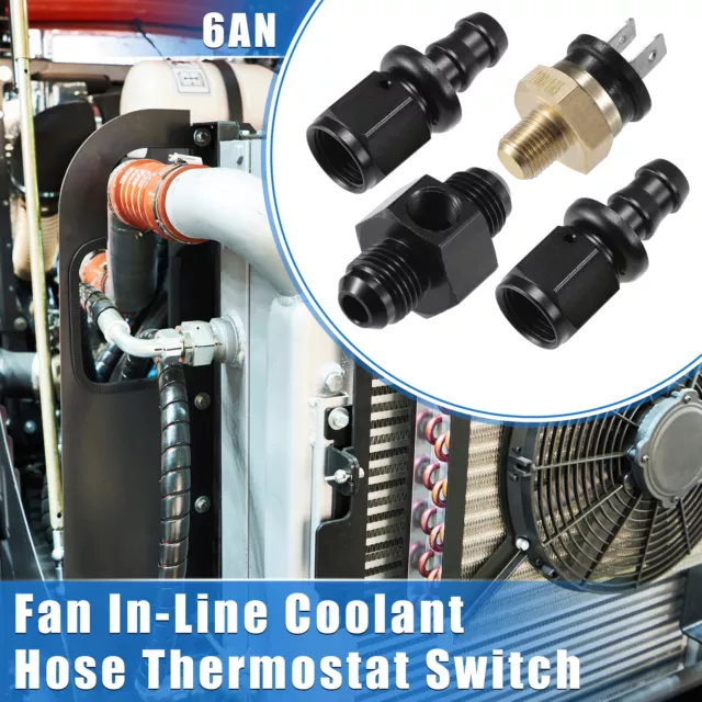 Fan Coolant Hose Thermostat Switch Kit 6AN 200'F on - 185'F Off for Car Auto