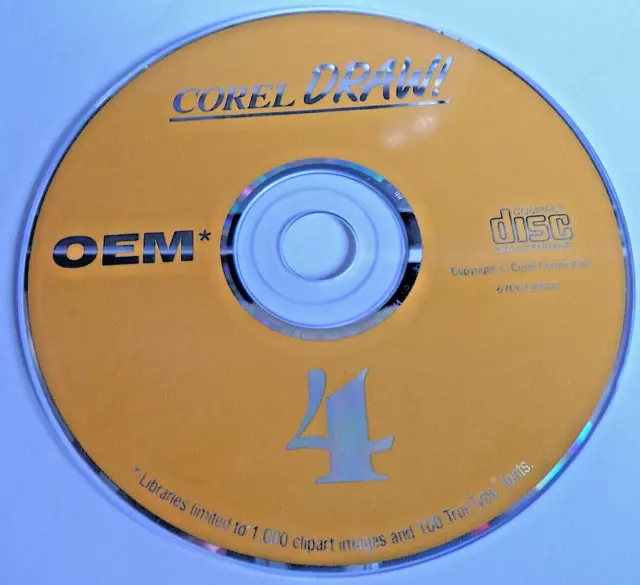 ¡Dibujo de Corel! 4 Graphics Suite OEM para PC 386 486 PC CD ROM Vintage + ESCAPARATE