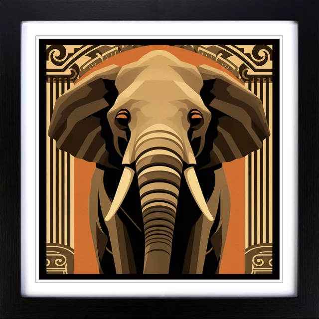 Elephant Art Deco No.1 Wall Art Print Framed Canvas Picture Poster Decor