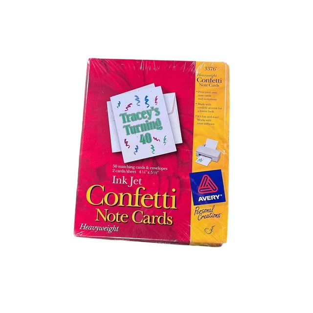 Avery 3376 Heavyweight Ink Jet Confetti Note Cards 50 Cards/Envelopes