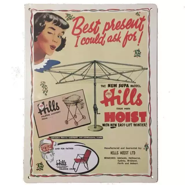 Hills Hoist Tin Sign Washing Line Metal Plaque Advertising Retro - 35cm x 26cm