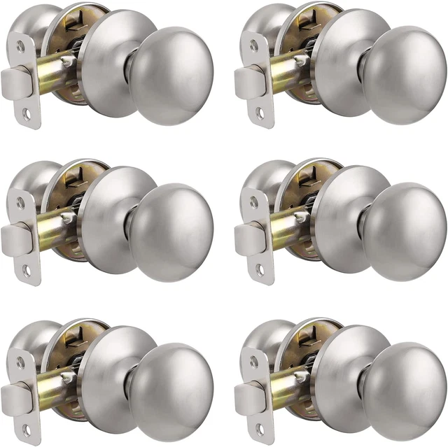 Flat Ball Passage Door Knobs Brushed Nickel Hall/Closet Door Handles, Keyless No