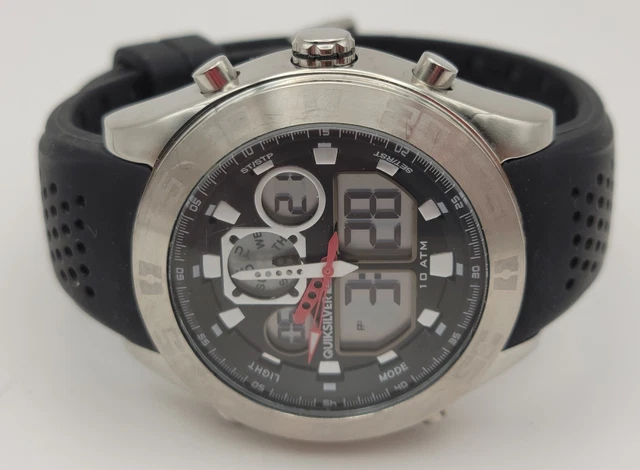 Montre Quicksilver Vintage Acier - Style Surf/surfeur, Cadran Acier, Aiguilles Lumineuses - Occasion Rare