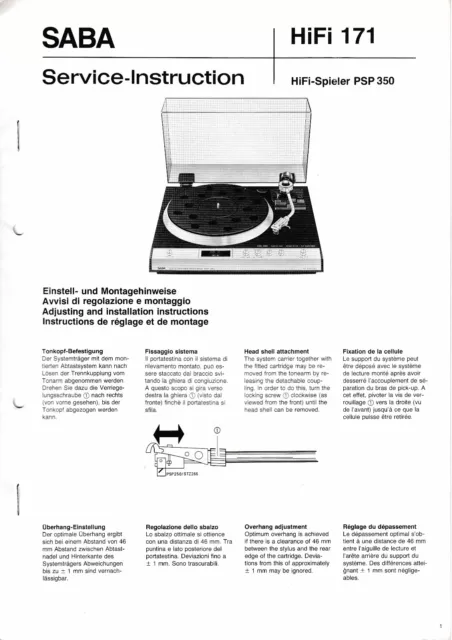 Service Manual-Anleitung für Saba PSP 350