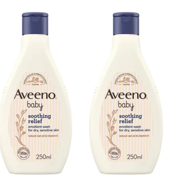 Aveeno Baby Soothing Relief Emollient Wash 250ml - New Formula 2 Bottles