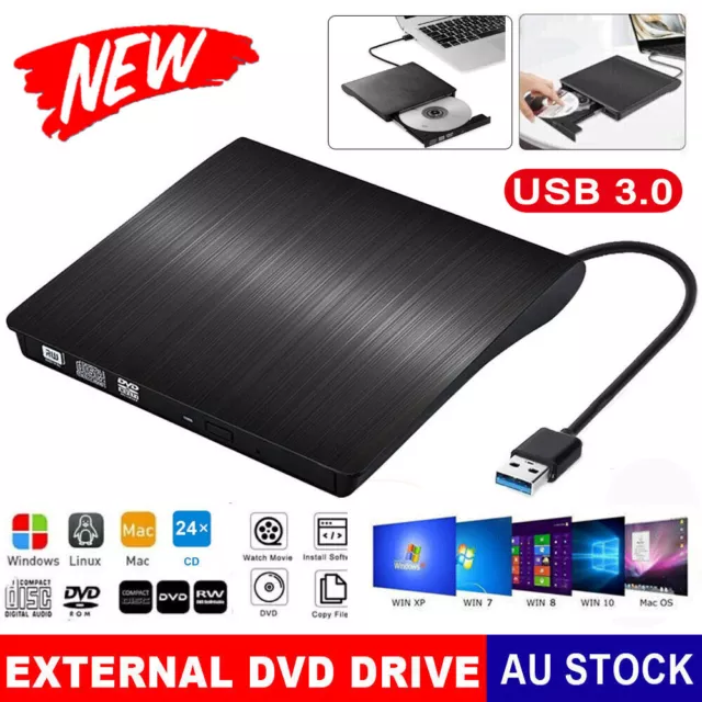 External Slim USB 3.0 CD DVD Drive Writer Burner Reader Player For Laptop PC MAC