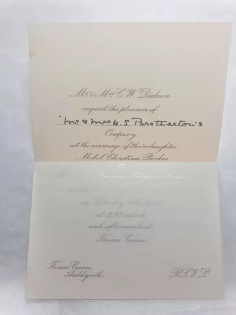 Antique wedding invitation Edwardian Dickson , Parkes ,Simpson, Dumfries