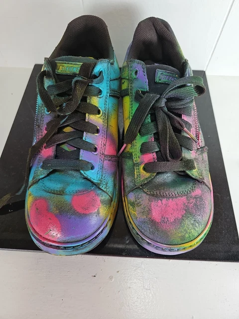 Skechers 46406 Vtg Womens  Leather Lace Up Shoes w/Side Zip US 9, Painted