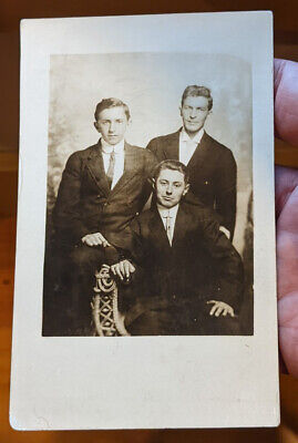RPPC Early Photo Three Handsome Affectionate Men posing Together Gay Interest