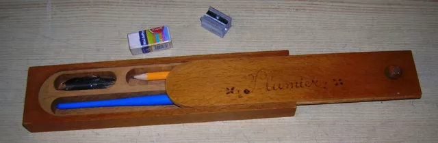Plumier écolier bois 8 crayons de couleur