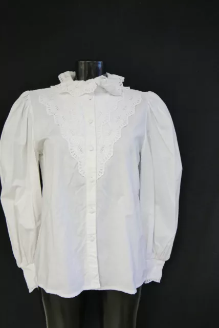 Gr.38 Trachtenbluse weiß Bluse für Dirndl Baumwolle mit Spitze Stickerei TB9596