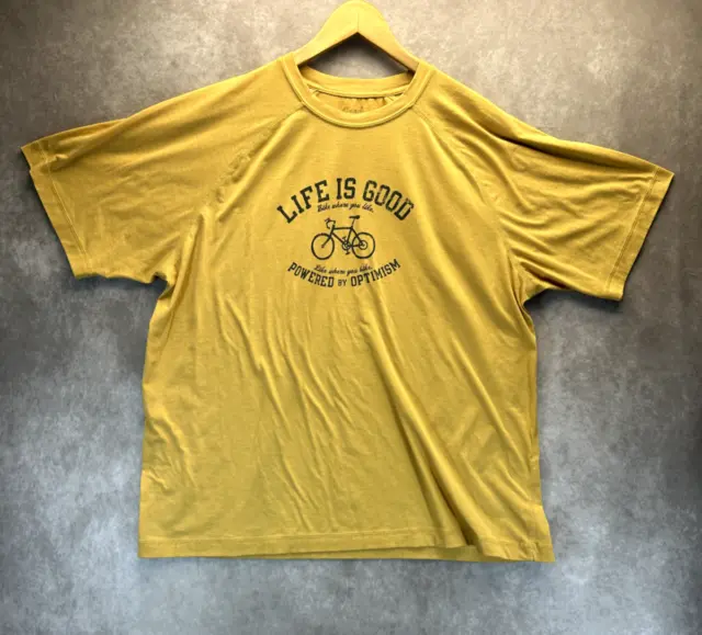 Life Is Good Good Moves Mens XL Yellow Polyester T Shirt Bike Where You Like