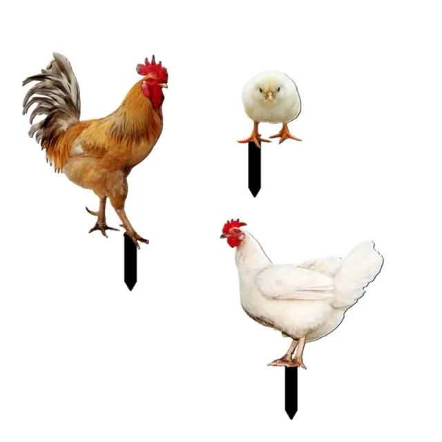 3pcs Chicken Yard Signs Acrylic Garden Stakes Potted Plant Ornaments Lawn Insert