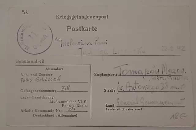 Zensur Karte Lager Stalag VI G Bonn 1942 Kriegsgefangenenpost POW (34