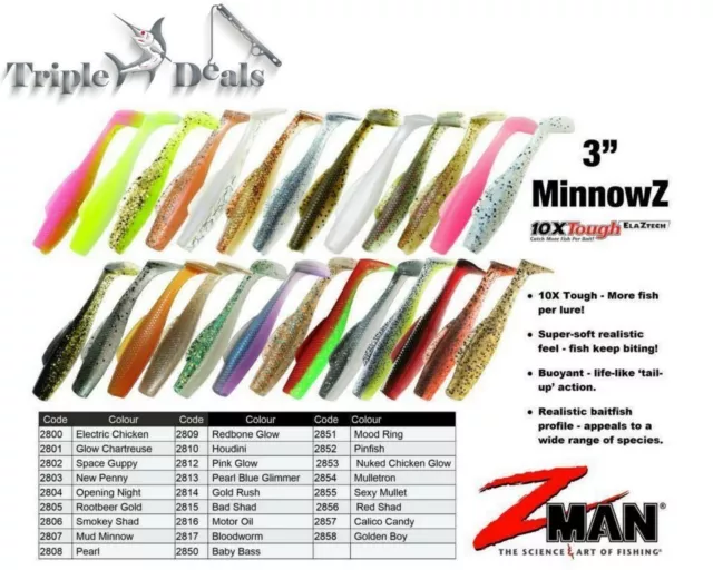ZMAN 3 MINNOWZ Soft Plastic Lures - 6 Pack of Z man Soft Plastics Fishing  Lures $11.95 - PicClick AU