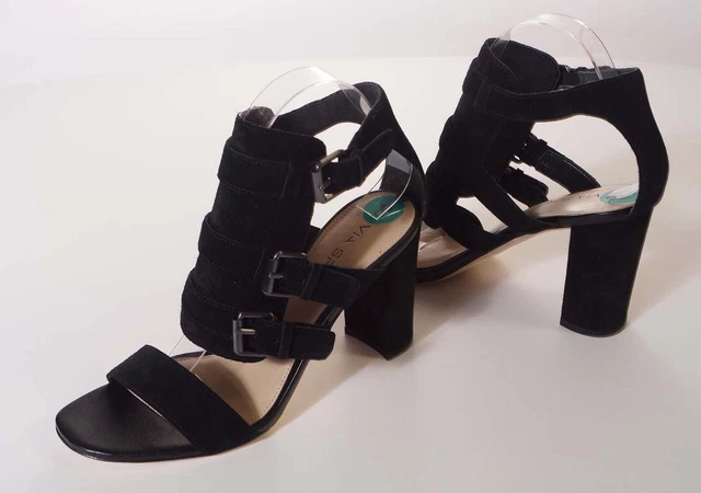 Via Spiga Womens Black Brown Suede Leather Buckle Ankle Strap Heels Shoes