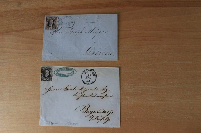 Zittau Sachsen  Nr. 4 auf Brief 1851 und Nr. 3 Briefvorderseite 1854 mit Ekst.