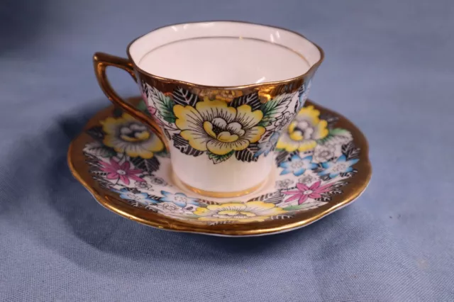 Gold Rimmed Rosina Tea Cup And Saucer - #4983 - Beautiful Floral Decor 2