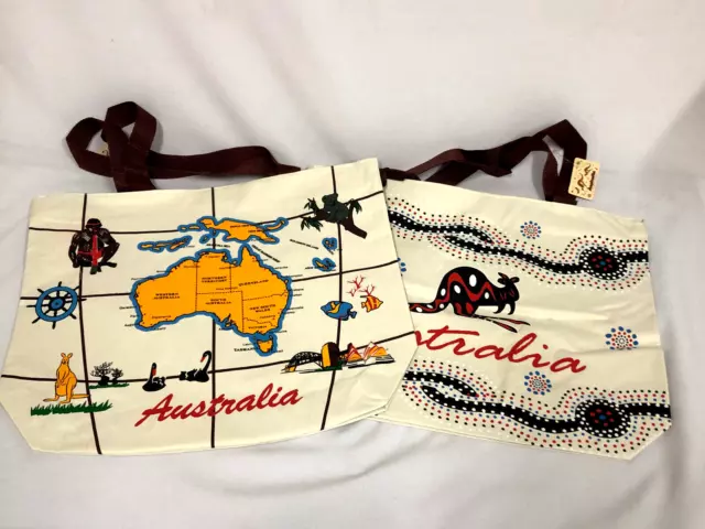 2x Australian Souvenir Shopping Carry Tote Travel Bag Zipped Map Kangaroo Large