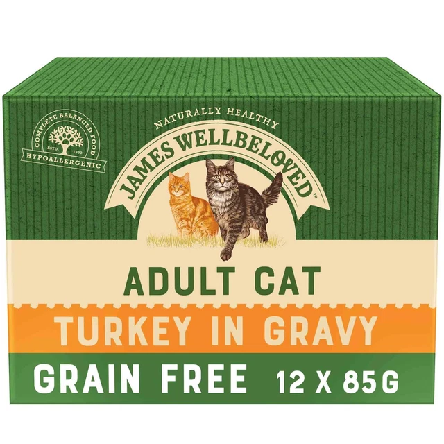 James Wellbeloved Grain Free Adult Wet Cat Food in Gravy - Turkey - 12x85g Pouch