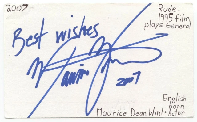 Maurice Dean Wint Signed 3x5 Index Card Autographed Signature Actor