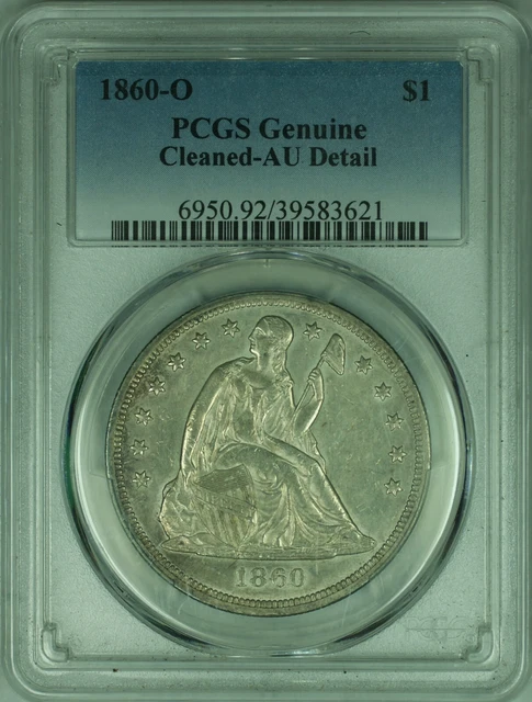 1860-O Seated Liberty Silver Dollar $1 Coin PCGS AU Detail Cleaned