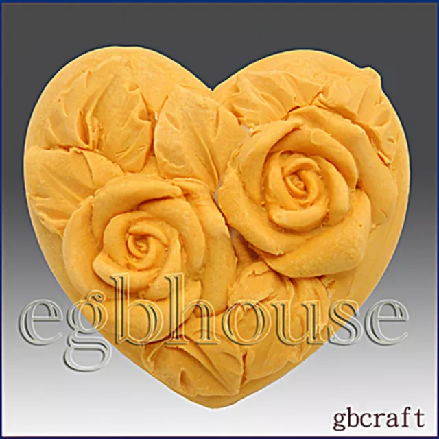 2D Silicone Guest Soap Push Mold-Mini Twin Roses Heart -2 cavities-free shipping