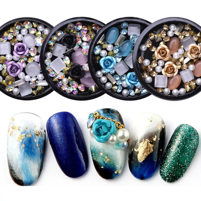 3D Rose Nail Rhinestones Jewelry Gems Mixed Nail Art Decoration Glitter