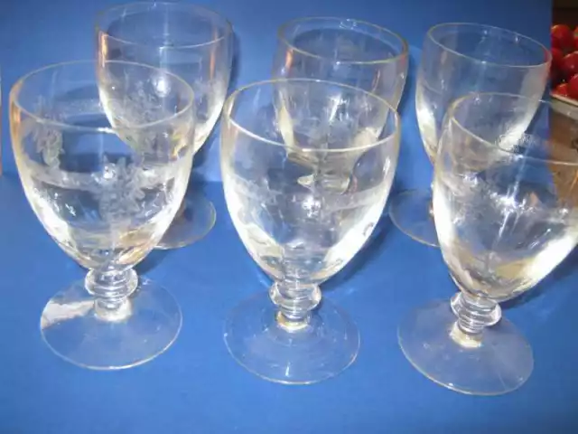 14750 6x Art Deco Weinglas Südwein mundgeblasen Graviert wine glass mouthblown