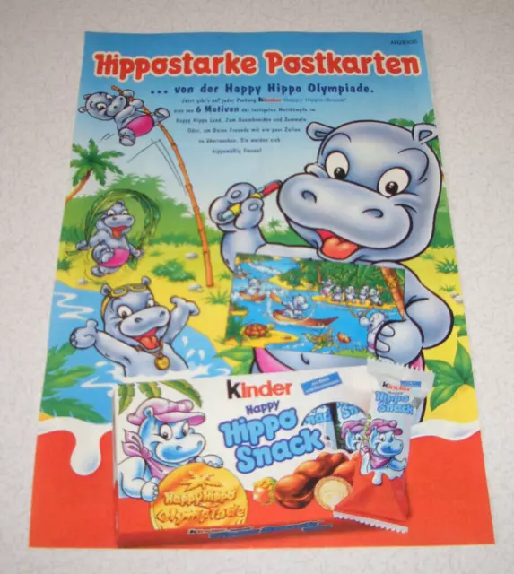 1995 orig. Reklame Werbung Ferrero kinder Schokolade mit Happy Hippo Postkarten