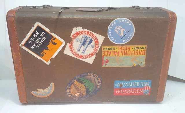 Vintage Luggage Hard Shell Suitcase with Travel Tags