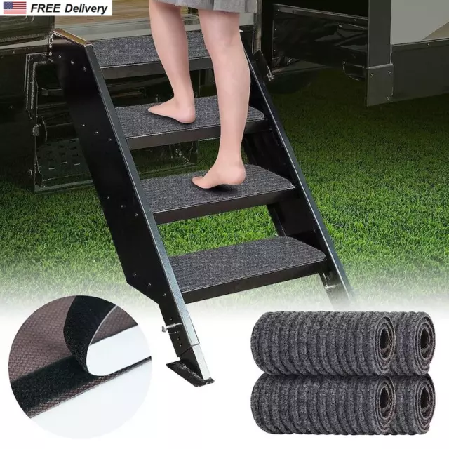 Paquete de 4 alfombras de escalera para RV 24x7,5 pulgadas negras antideslizantes retráctiles secado rápido