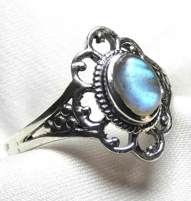 Labradorit Ring 925 Silber Gr. 18,1 (57) zauberhaftes Design mit Blauschimmer