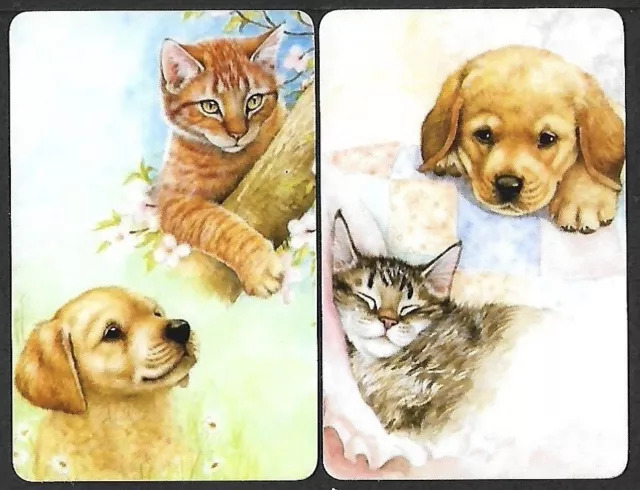 MODERN BLANK BACK SWAP CARDS. 2 Single Cards. CAT AND DOG PAIR.