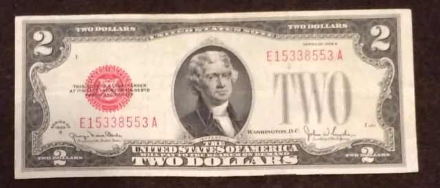 1928 Two Dollar Bill Red Seal Note Randomly Hand Picked VG - Fine FREE SHIPPING!