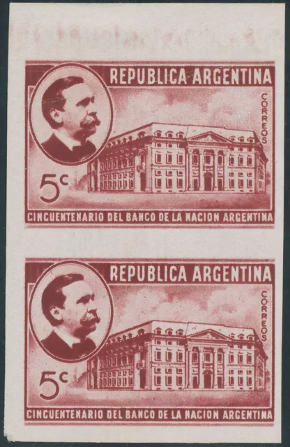 ARGENTINA 1941 5 C browncarmine 50 years National Bank VF pair PROOFS on smooth