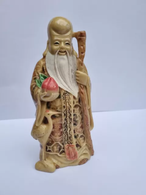 Vintage Japanese Lucky God Figure Good Fortune, Antique Resin Figurine 1950's