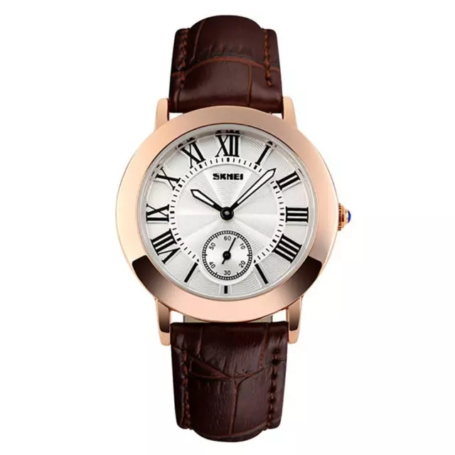 Skmei Beautiful Women's Watch Rose Gold Roman Numerals Brown Leather Strap UK