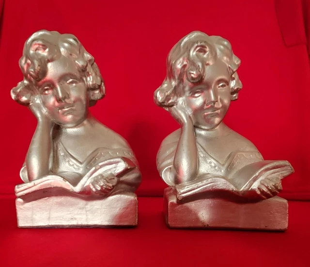 Vintage Chalkware of Vicari's "Girl Reading A Book" (Set of 2)