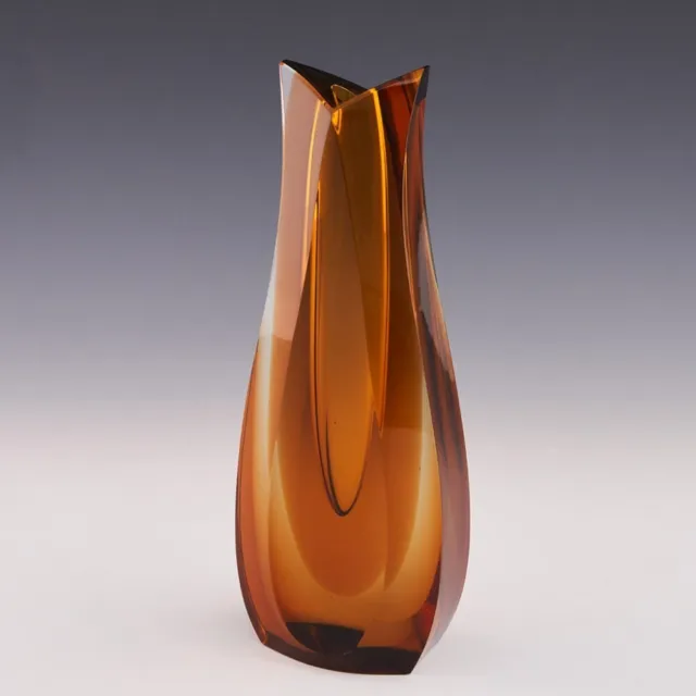 Rare Novy Bor Colourless and Amber Cased Monolith Vase Designed Pavel Hlava 1958
