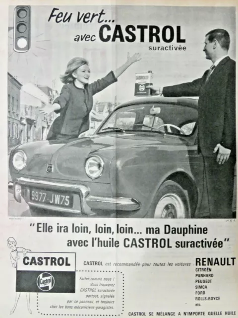 Publicité De Presse 1961 Feu Vert Huile Castrol Suractivée Renault Dauphine.