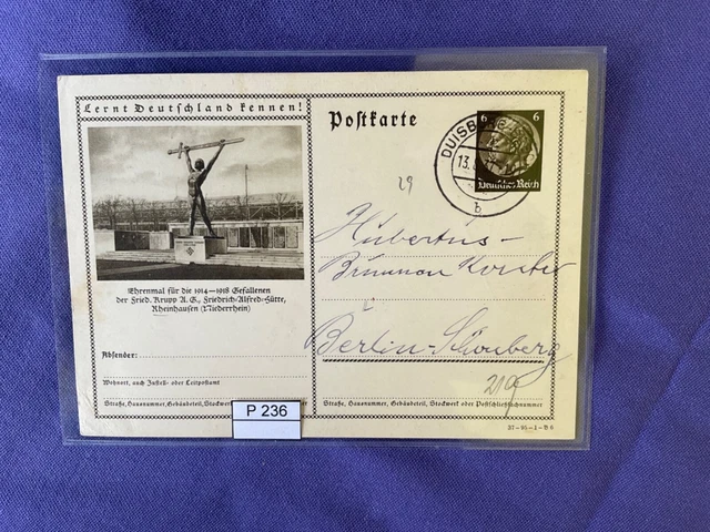 DR 1933-45, Ganzsache, P236, DV: 37-95-1-B6, Rheinhausen