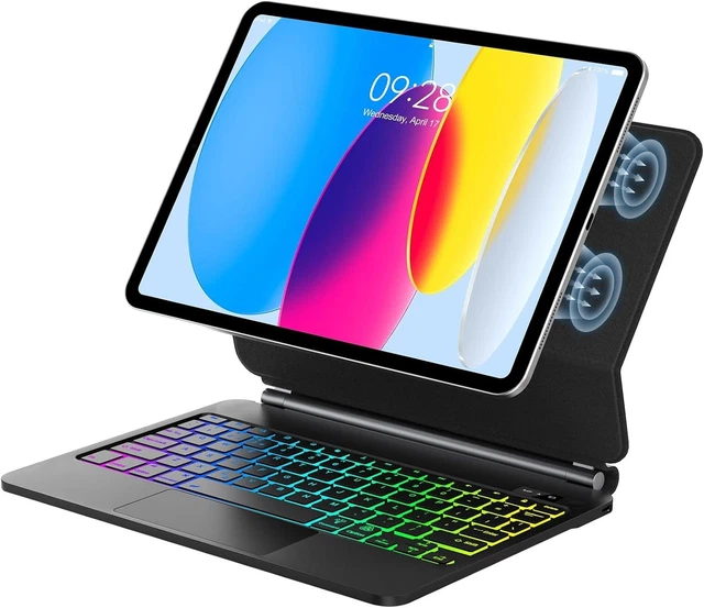 WINCHKING Magic Keyboard iPad 10 beschermhoes voor iPad 10e generatie 10,9 inch 2022, multi-touch trackpad, achtergrondverlichting 7 kleuren, AZERTY