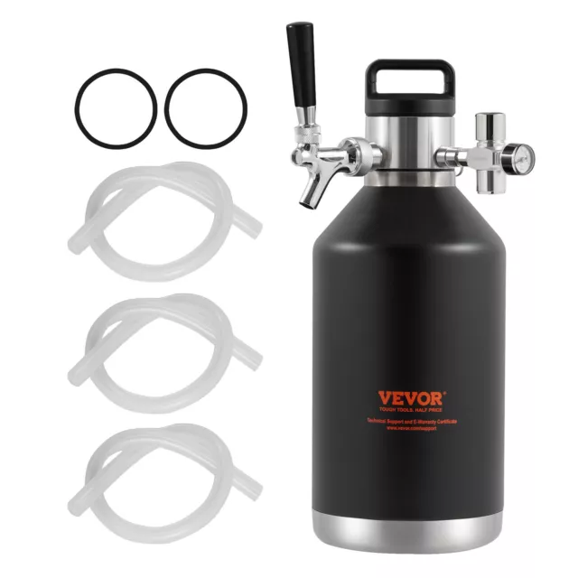 VEVOR Pressurized Growler 128Oz 4L Mini Beer Keg Draft Beer Growler Home Black