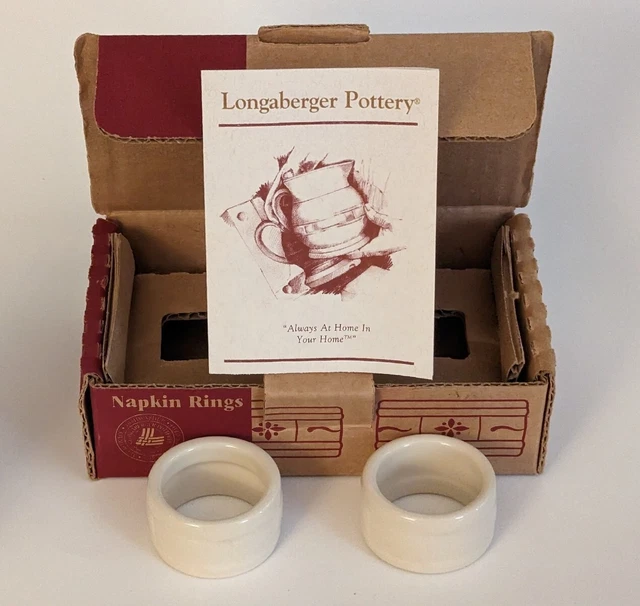 Longaberger Pottery Basket Weave Design Ivory Napkin Rings (Set of 2)